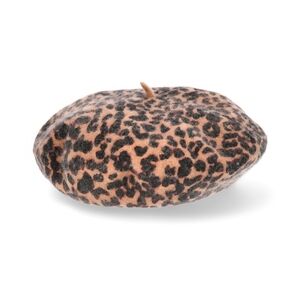 NWT No Boundaries Leopard Print Beret Wool Blend Hat One Size Multicolor